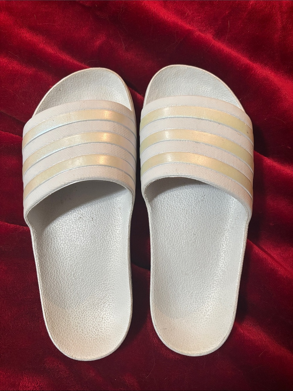 adidas blue Slide Sandals with Iridescent Stripes